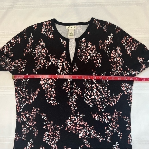 Orvis Cotton Knit 3/4‎ Sleeve Pullover Sweater Top Sz M Black Pink Floral EUC - Picture 4 of 11
